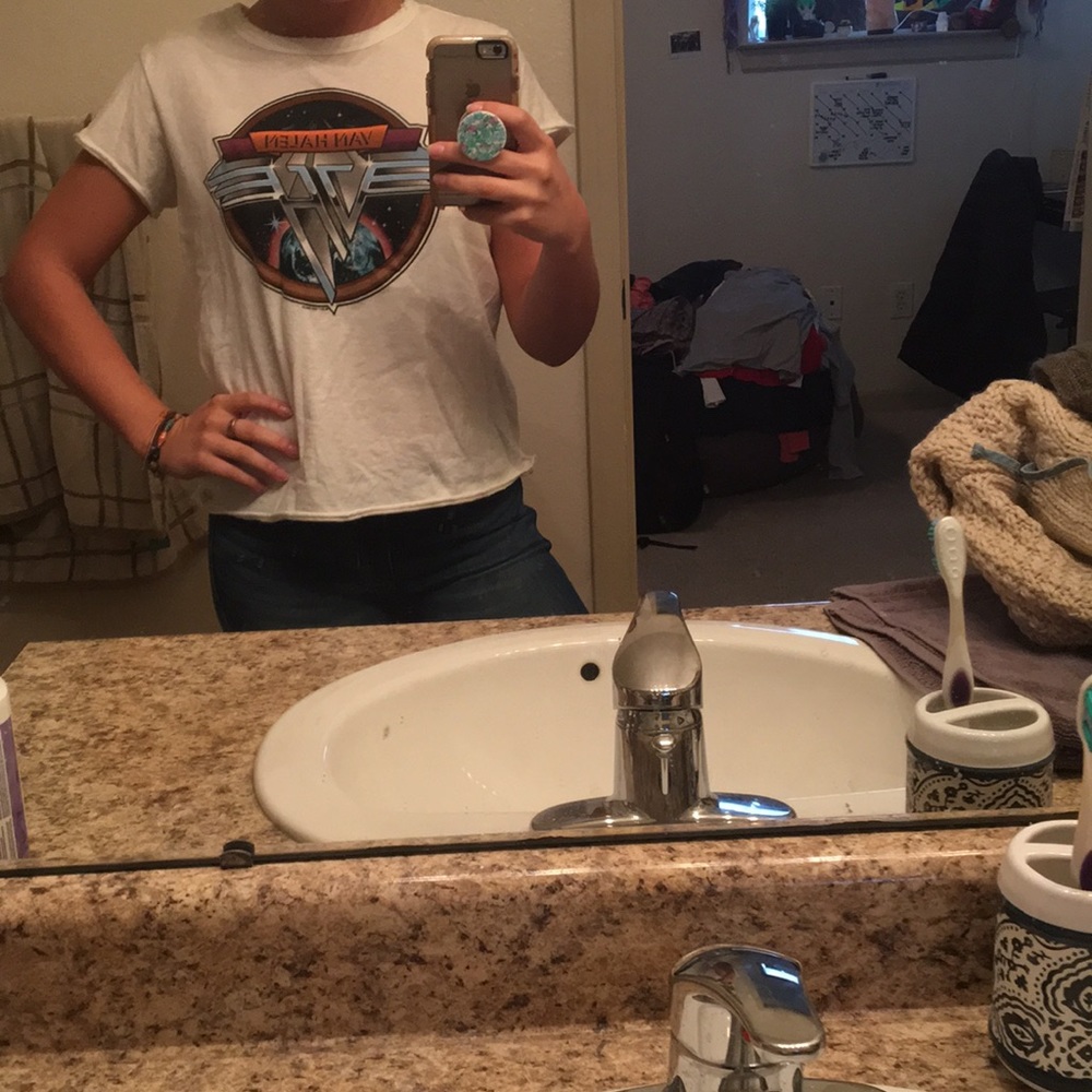 Van Halen cropped, distressed tee